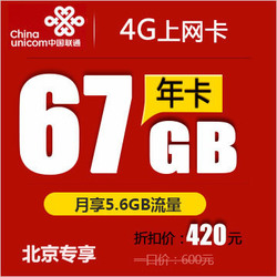 北京联通4G上网卡ipad手机无线上网卡187GB包年大流量卡包邮