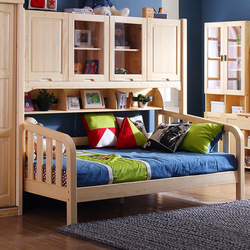 多喜爱儿童家具 松木儿童多功能组合半高床 带衣柜储物床