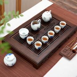 汉唐功夫茶具套装家用 实木茶盘简约陶瓷茶台套装茶托茶海茶托盘