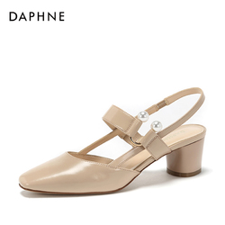Daphne/达芙妮2018春季新款复古皮带扣低帮鞋浅口粗跟方头单鞋女