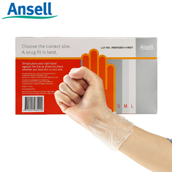 Ansell一次性手套薄膜无粉加厚食品级PVC手套透明餐饮烘焙手套