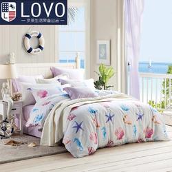 LOVO家纺罗莱生活纯棉床上四件套地中海风全棉被套床单1.5米套件