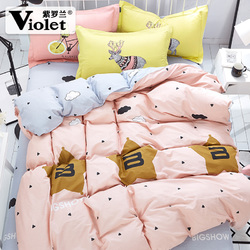 紫罗兰卡通全棉四件套床上用品纯棉双人被套床单4件套1.5m1.8米