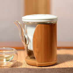 祥福 玻璃茶壶 不锈钢过滤耐高温泡茶壶 陶瓷内胆泡茶杯 过滤茶杯