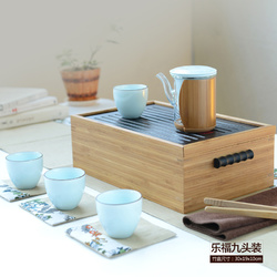 祥福茶具 旅行功夫茶具套装竹茶盘茶杯车载便携整套玻璃茶具定制