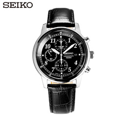 Seiko精工Chronograph夜光真皮带计时石英手表男SNDC31J1