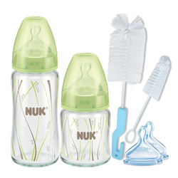 德国进口NUK新生儿奶瓶4件套宽口径玻璃奶瓶防胀气硅胶奶嘴奶瓶组