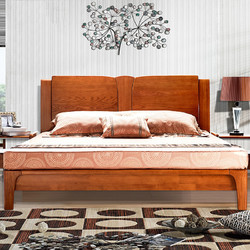 光明家具现代中式全实木床1.8米 卧室实木家具红橡木双人床婚床