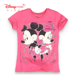 迪士尼商店 经典米妮米奇可爱闪亮粉色圆领短袖T恤女童夏装