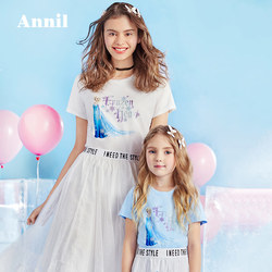 安奈儿童装迪士尼女童T恤2018夏天新款圆领短袖洋气亲子装AG1593