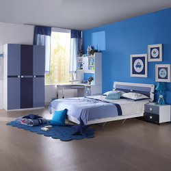 掌上明珠家居 青少年板式床蓝色卧室1.35M1.5米儿童床床头柜衣柜