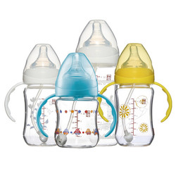 gb好孩子婴儿新生儿宽口径玻璃奶瓶宝宝奶嘴吸管带手柄180/260ml