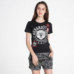 BURANDO ENO潮牌原创设计女式印花贴标短袖T恤显瘦E6SPW42101