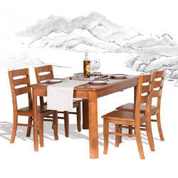 华日家居明月东方 实木一桌四椅小户型餐厅家具 实木餐桌椅组合P8