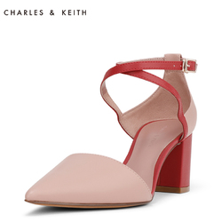 CHARLES＆KEITH春夏单鞋女CK1-60361080简约风交叉带尖头粗高跟鞋