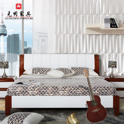 光明家具 现代简约实木家具白色1.8米双人床水曲柳全实木床婚床