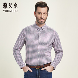 Youngor/雅戈尔秋季男士纯棉时尚格子修身商务休闲长袖衬衫4763