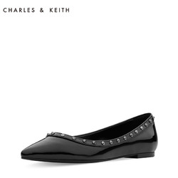 CHARLES＆KEITH平底鞋CK1-70900027尖头铆钉单鞋性感通勤朋克女鞋