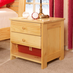 喜梦宝实木家具简约现代实木床头柜双抽屉松木斗柜床边柜储物柜子
