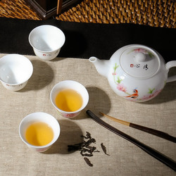 红叶陶瓷 景德镇手绘功夫茶具套装家用 5头茶壶茶杯整套水点桃花