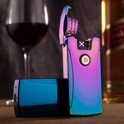 jobon激光USB双电弧充电打火机防风男金属创意个性电子点烟器正品