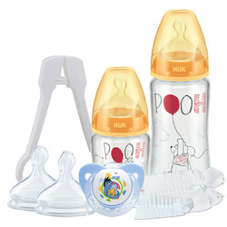NUK迪士尼小熊维尼宽口径玻璃奶瓶奶嘴安抚奶嘴奶瓶夹奶瓶刷6件套