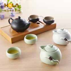 HOLA特力和乐 禅器汝窑四件套茶具组陶瓷功夫一壶两杯带茶盘木架