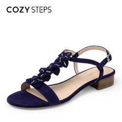 COZY STEPS夏季新品时尚丁字带方根凉鞋女平底露趾水钻凉鞋6B039