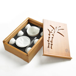 祥福 整套陶瓷旅行旅游功夫茶具套装套组 配竹制茶托盘茶海茶台