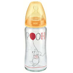 NUK奶瓶NUK迪士尼宽口玻璃奶瓶240ml带初生型硅胶中圆孔奶嘴