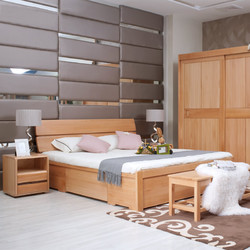 青岛一木欧式全实木床 双人床1.8 榉木高箱储物床 现代简约箱体床