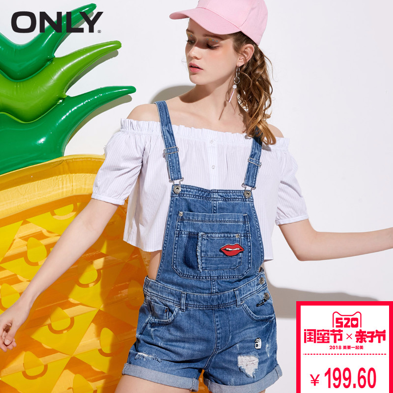 【满400减40】ONLY夏季新款磨破韩版背带牛仔裤女|11727N505