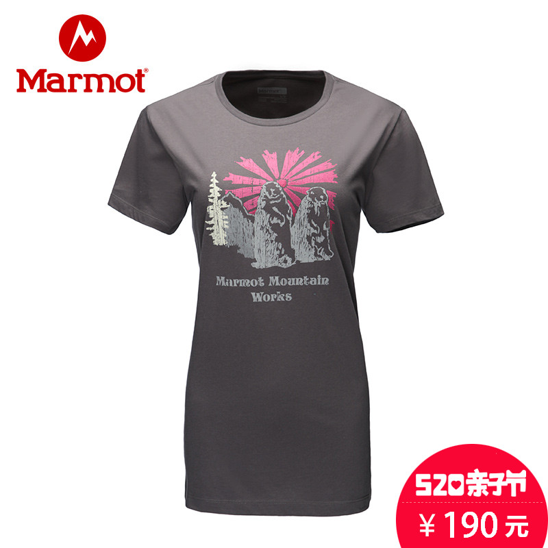 marmot/土拨鼠春夏户外女士轻薄透气棉质圆领短袖品牌T恤Q58580