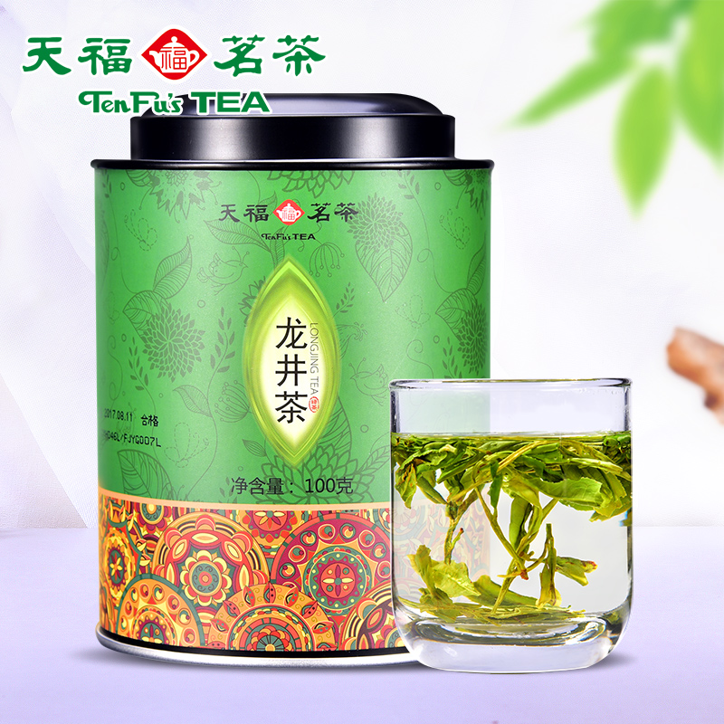 天福茗茶 龙井绿茶 浙江龙井 2018年春茶 罐装100G