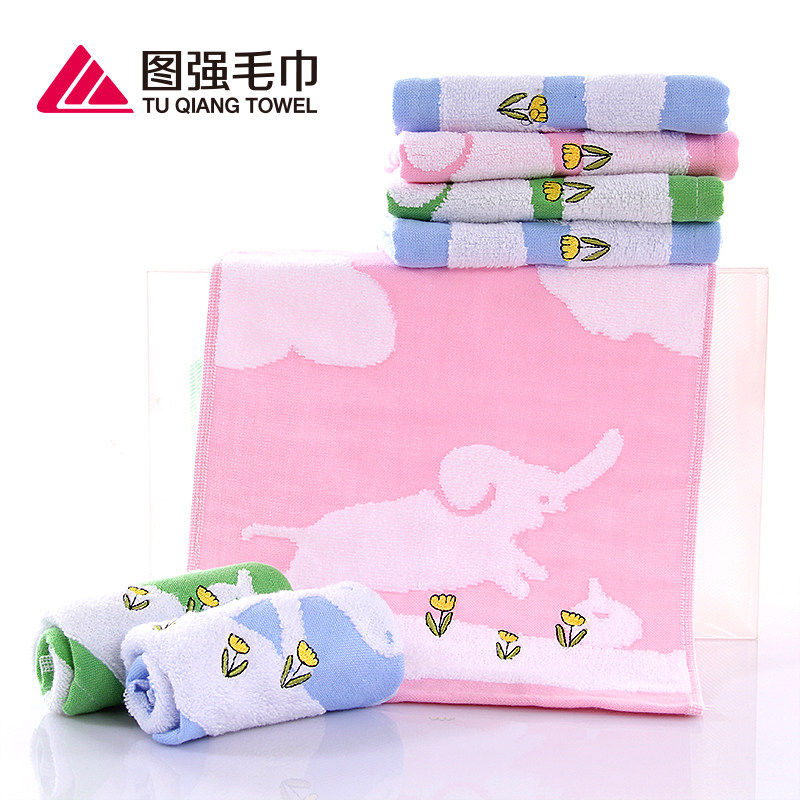 图强 纯棉儿童毛巾 小毛巾宝宝纱布洗脸巾吸水柔软卡通童巾