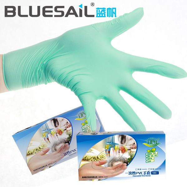 蓝帆 一次性PVC塑料胶手套实验劳保防护检查工业绿色厚100只