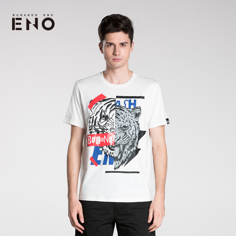 BURANDO ENO设计师潮牌男式短袖时尚虎头全棉印花T恤 E6SUM42941