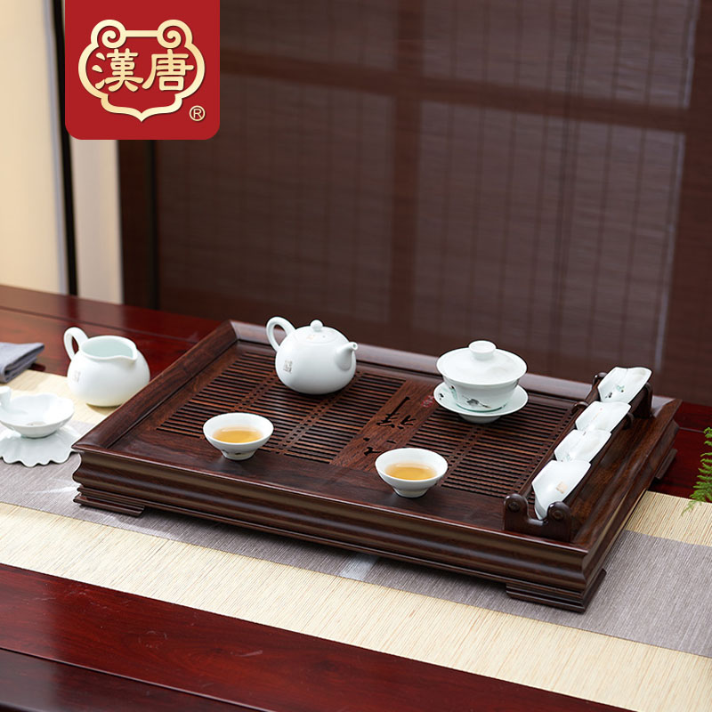 汉唐功夫茶具套装家用 实木茶盘简约陶瓷茶台套装茶托茶海茶托盘