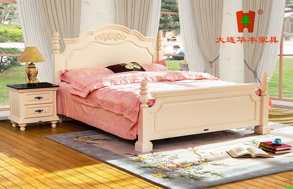 华丰家具 实木床雕花白色新品主卧双人时尚1.5 1.8直销 B9080