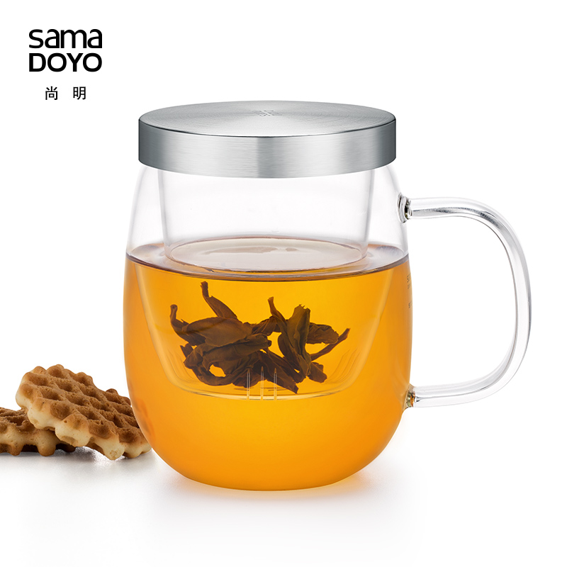 尚明玻璃杯带过滤办公室泡茶杯子 耐热玻璃内胆带盖把手创意水杯