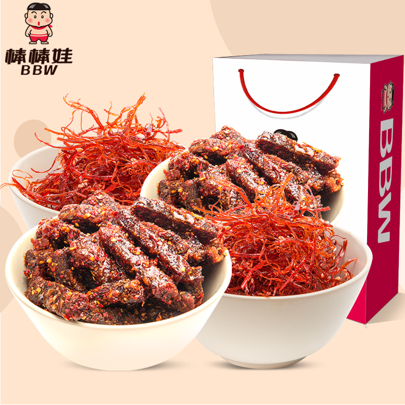 【棒棒娃_牛肉干组合396g】麻辣牛肉干灯影牛肉丝小吃零食礼盒