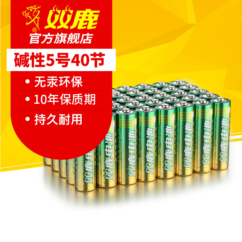 双鹿5号电池大容量碱性五号电池电子门锁玩具干电池40节AA LR6