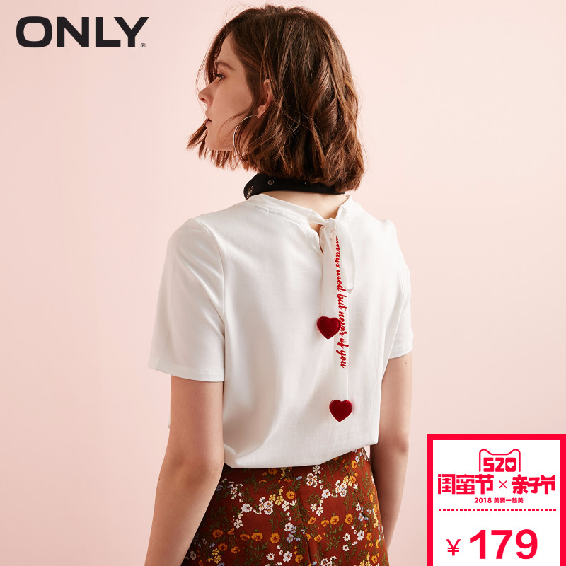 【聚满400减40】ONLY2018夏季新款系带植绒宽松T恤女|118101629