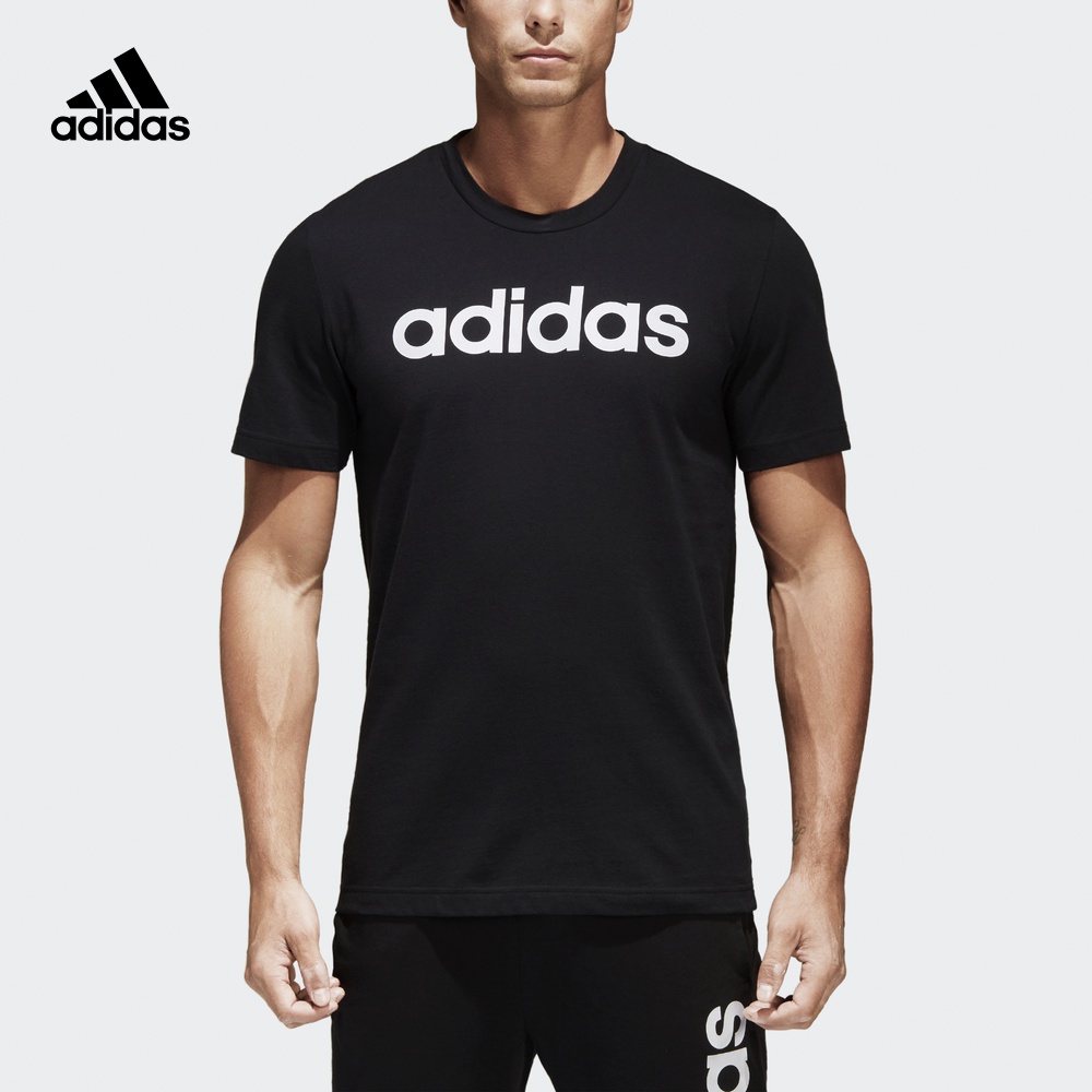 adidas 阿迪达斯 运动型格 男子 短袖T恤 黑 BR4066