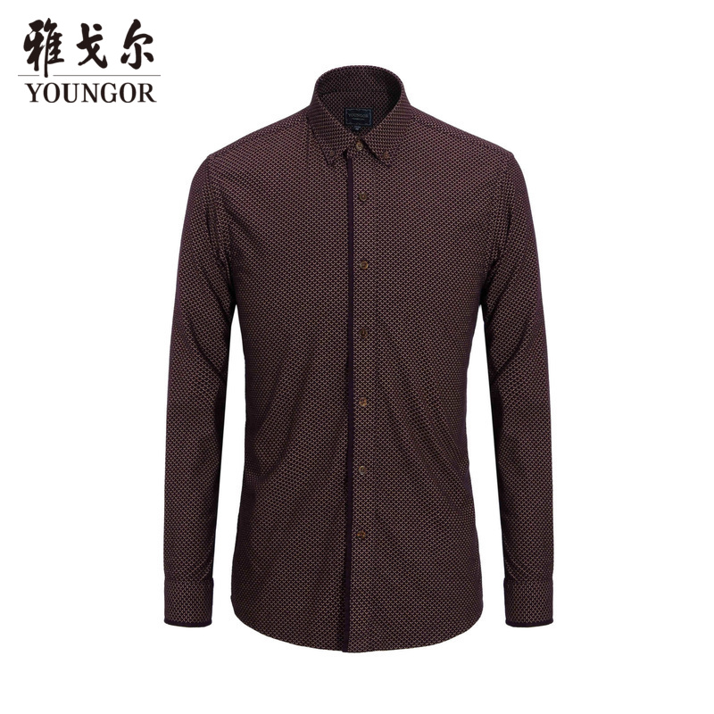 Youngor/雅戈尔秋季男全棉衬衫商务休闲修身长袖绒面衬衫4C20