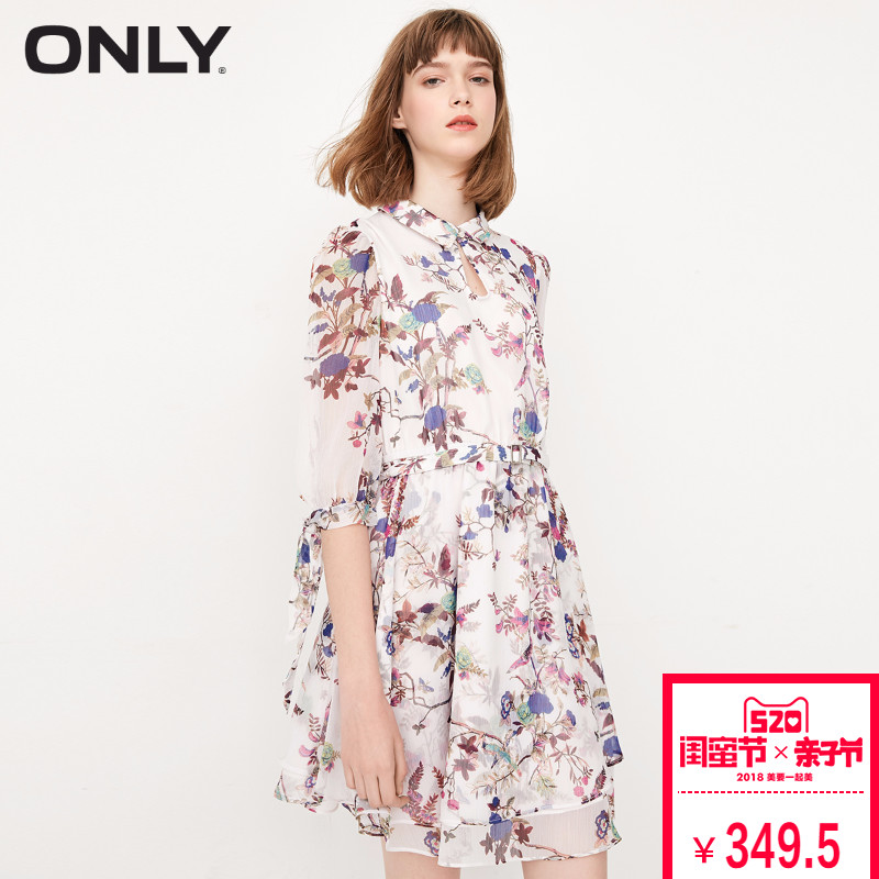 【聚满400减40】ONLY夏季新款袖口雪纺碎花连衣裙女|117307581