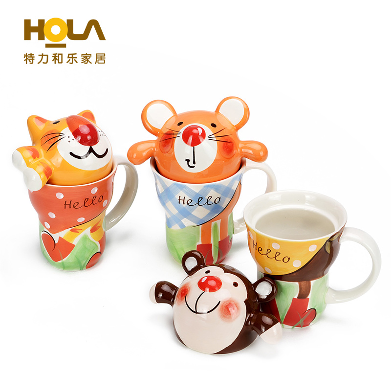 HOLA特力和乐卡通创意个性马克杯陶瓷水杯茶水杯带盖咖啡杯特力屋