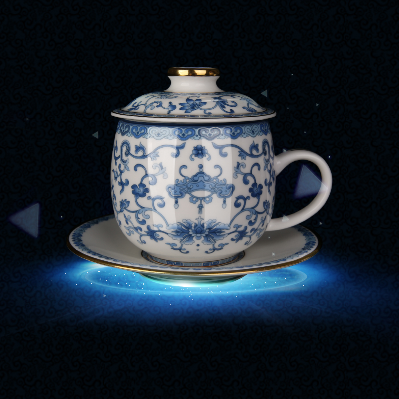 【玉泉】青花珐琅彩描金骨瓷杯 茶具 茶杯陶瓷精美礼品包邮