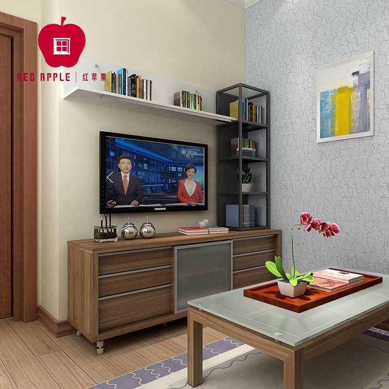 红苹果家具简约现代 多功能简易地柜小电视柜玻璃移门组合R083-60