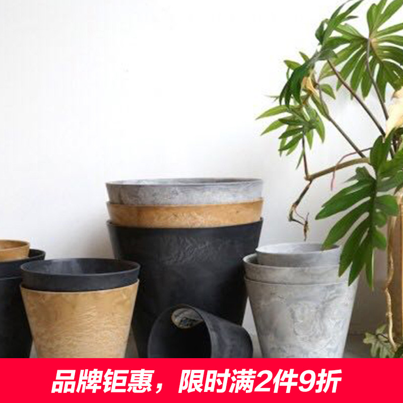 虹越进口Artstone克莱尔仿石树脂花盆复古北欧风创意水泥色圆形盆